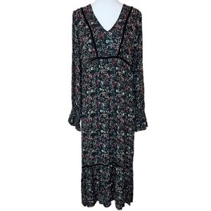 New Directions Night Blooms Maxi Dress Women's 14 Ditsy Floral Dark Cottagecore